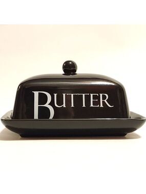CLASSIC BUTTER DISH BLACK AND WHITE Cloche Style 2 Piece